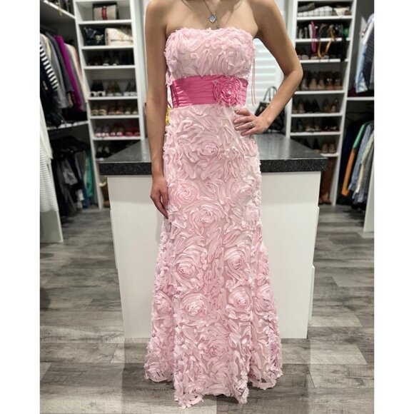 Mori Lee Pink Floral Strapless Y2K Formal Ball Gown $278 - Picture 2 of 10